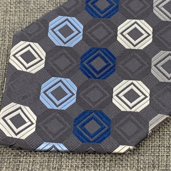 Michael Michael Kors Men's Silk Tie Gray Blue White Geometric Pattern‎ - Picture 6 of 9